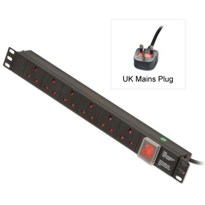 1U 6 Way UK Sockets Horizontal PDU with UK Plug